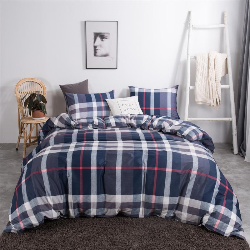 CLOTHKNOW Blue Plaid Twin/Twin XL Comforter Set 3Pcs Tartan Bedding Comforter Sets All Season Geometric Grid Comforters Buffalo Comforter with 2 x Pillow Cases - Image 1